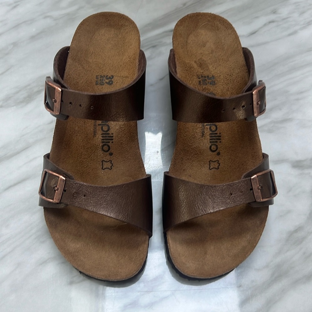 Papillio Wedge Sandals Bronze Metallic Buckle
